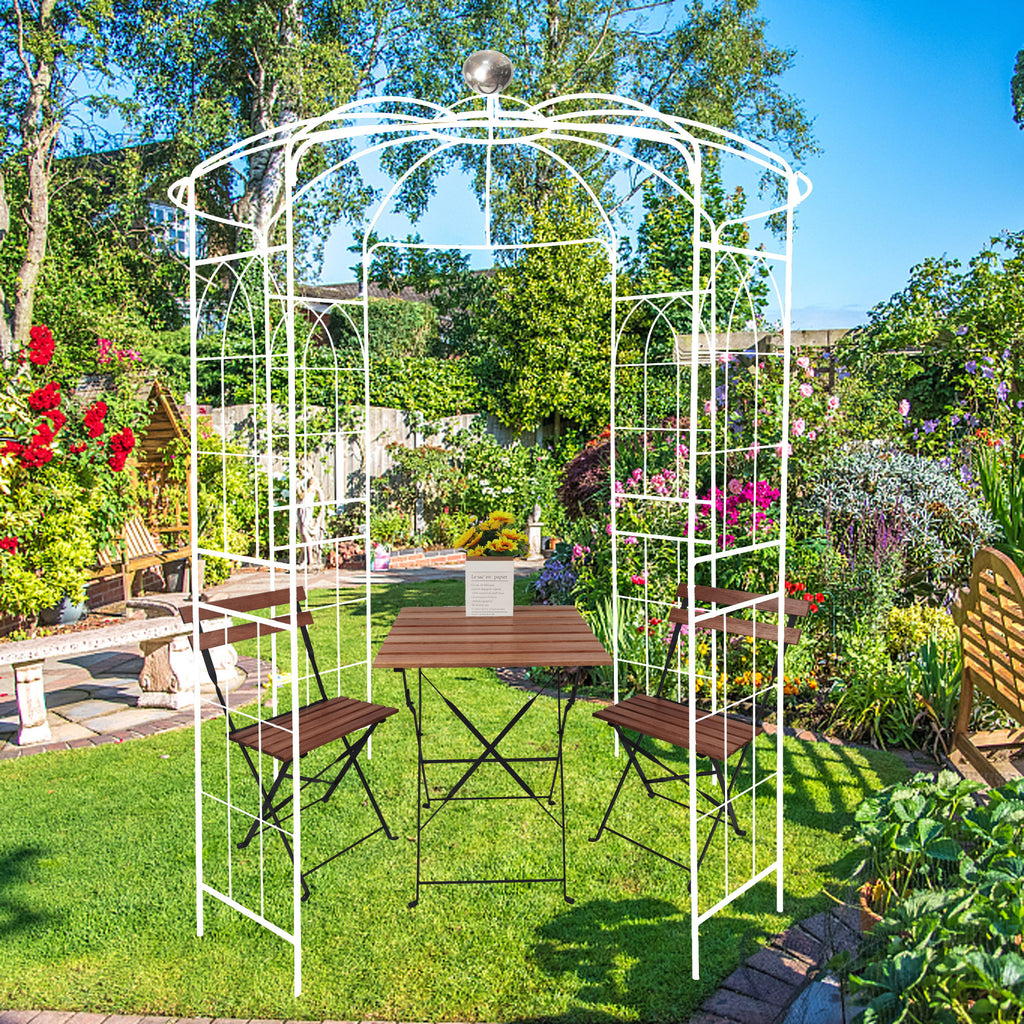 Leoglint Metal Garden Trellis Iron Garden Arbors Gazebo Dia 81.3'' x 114.2'' High Birdcage Shape Pergola Pavilion for Wedding Ceremony Cream White