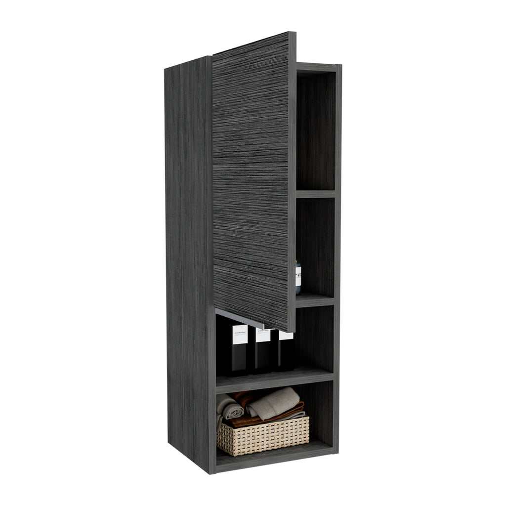 Leoglint Medicine 32H" Single Door Cabinet, Two External Shelves, Two Interior Shelves, Smokey Oak