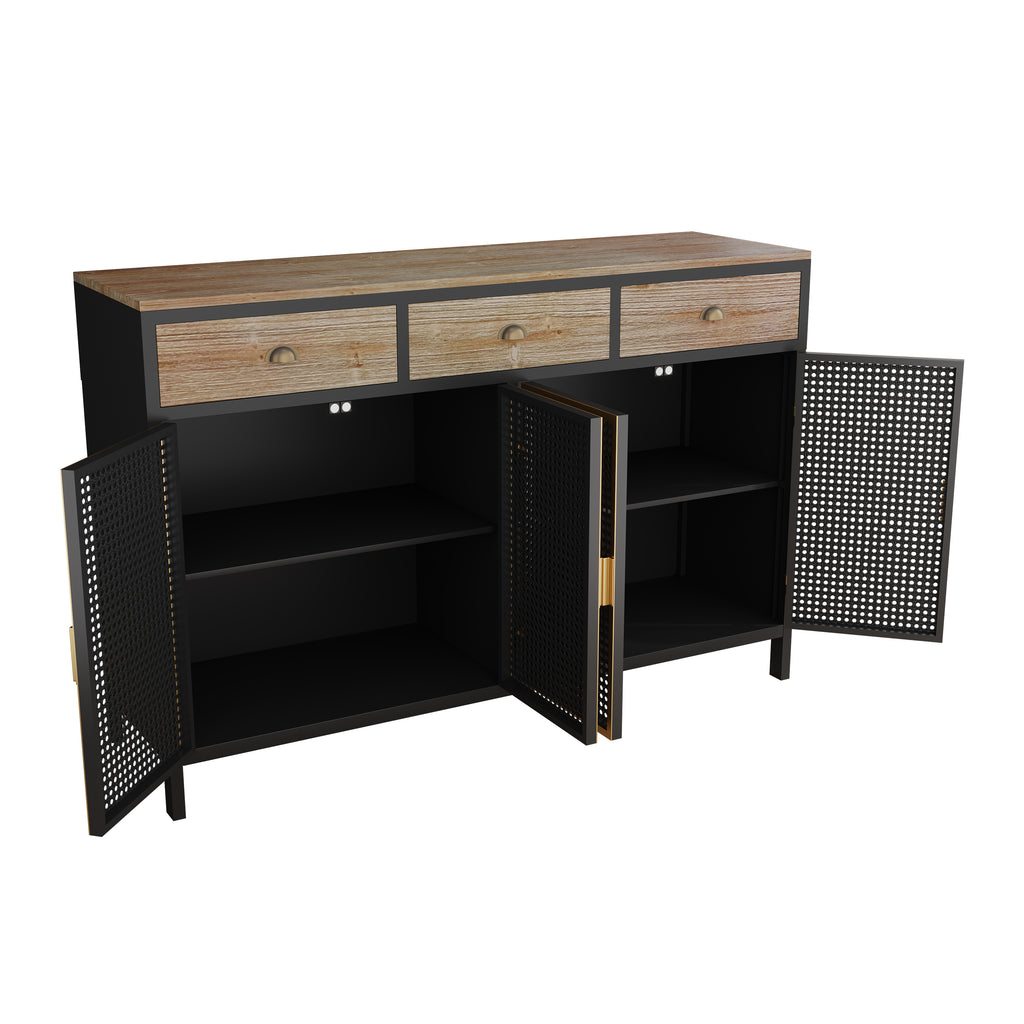 Leoglint 48" Wide  4 Doors Modern Sideboard with 3 Top Drawers, Freestanding Sideboard Storage Cabinet Entryway Floor Cabinet for Living Room Office Bedroom