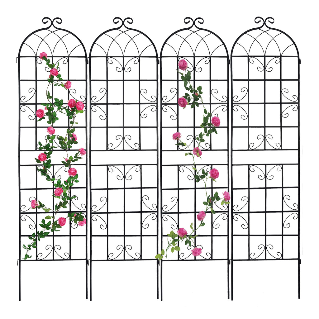 Leoglint 4 Pack Metal Garden Trellis 86.7" x 19.7" Rustproof Trellis for Climbing Plants Outdoor Flower Support Black