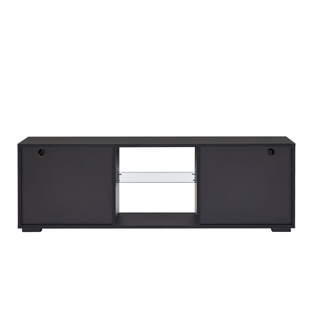 Leoglint Black morden TV Stand with LED Lights,high glossy front TV Cabinet,can be assembled in Lounge Room, Living Room or Bedroom,color:Black