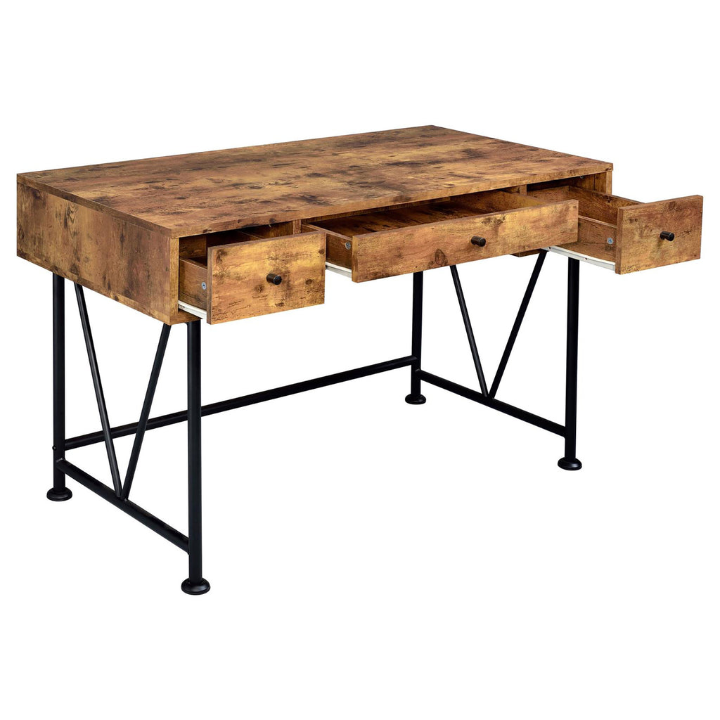 Leoglint Antique Nutmeg and Black 3-drawer Writing Office Desk