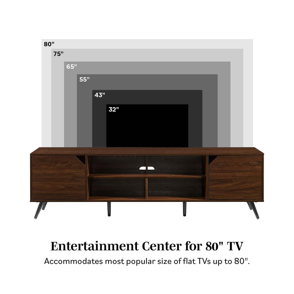 Leoglint Contemporary 2-Door Minimalist TV Stand for TVs up to 80 inches – Dark Walnut