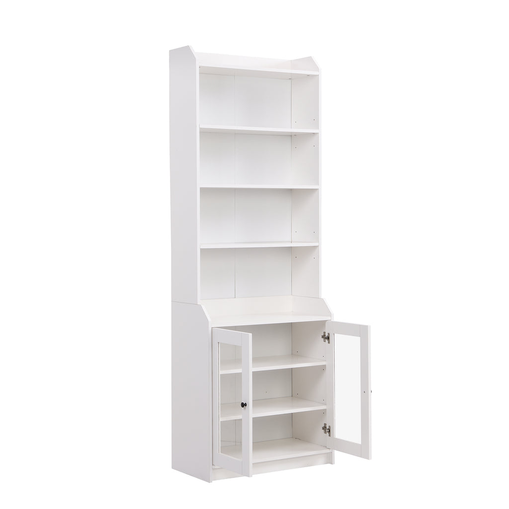 Leoglint ON-TREND Elegant Tall Cabinet with Acrylic Board Door, Versatile Sideboard with Graceful Curves, Contemporary Bookshelf with Adjustable Shelves for Living Room, White