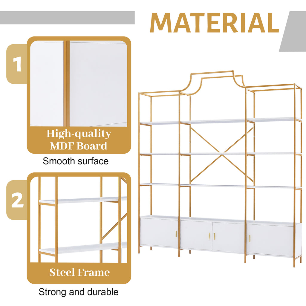 Leoglint 78 Inch 4 Tiers Home Office Bookcase Bookshelf, Storage Cabinet Display Shelf, X Bar Gold Frame