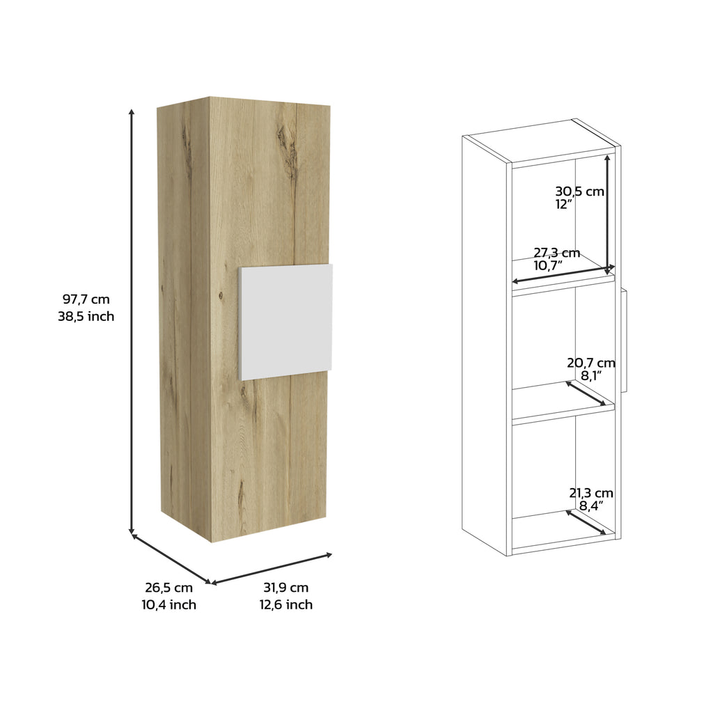 Leoglint Vanguard Medicine Cabinet, Three Shelves, Single Door Cabinet -White / Light Oak