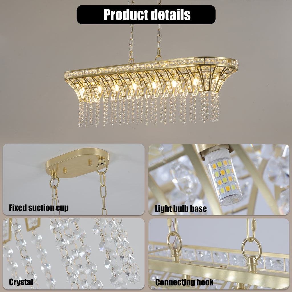 Leoglint Pendant Modern Champagne Gold Kitchen Island Light - Oval Crystal ceiling chandelier