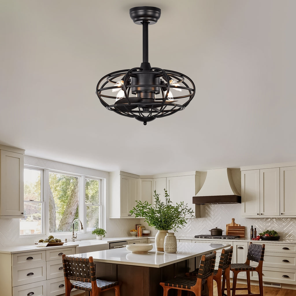 Leoglint Pendant 18.1" Chandelier Caged Ceiling Fan with  Remote Control,Timer, 3 Speeds Indoor Ceiling Fan for Farmhouse, Bedroom Living Room(No include Bulbs)