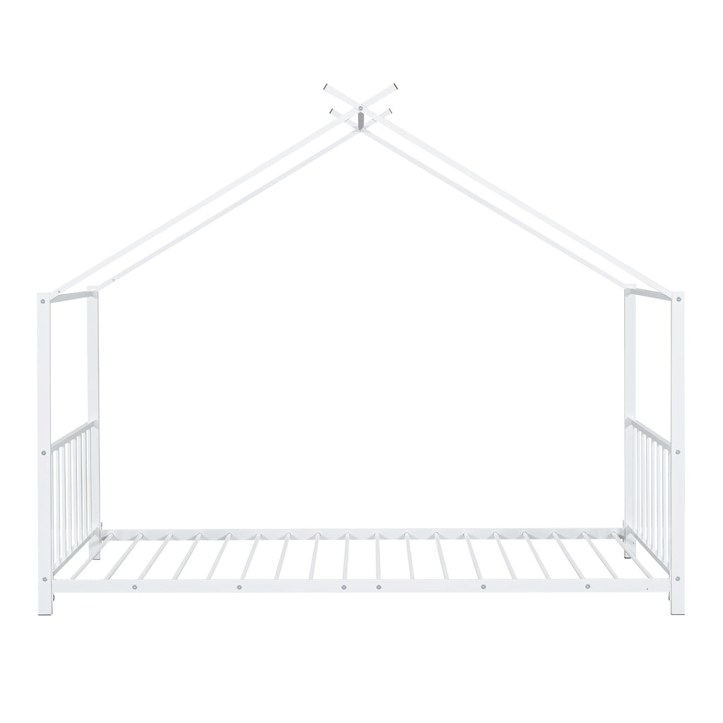 Leoglint Twin Size Metal House Platform Bed Frame, White