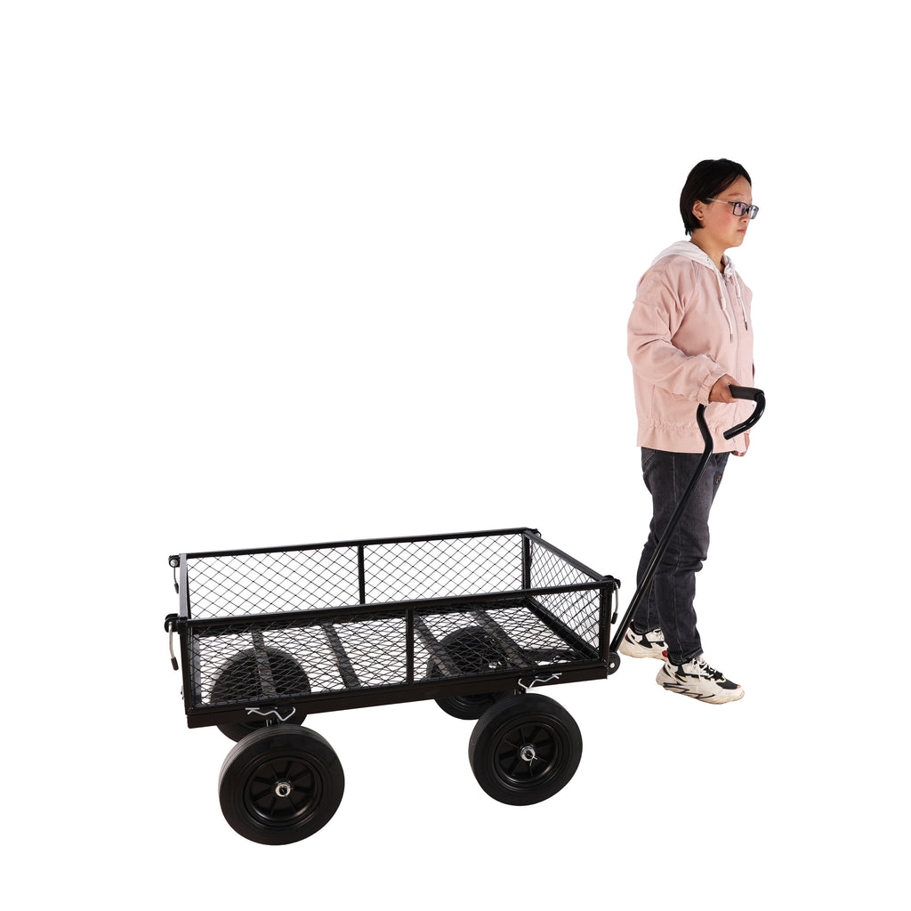 Leoglint (Black solid wheels wagon cart) Solid wheels Tools cart Wagon Cart Garden cart trucks make it easier to transport firewood