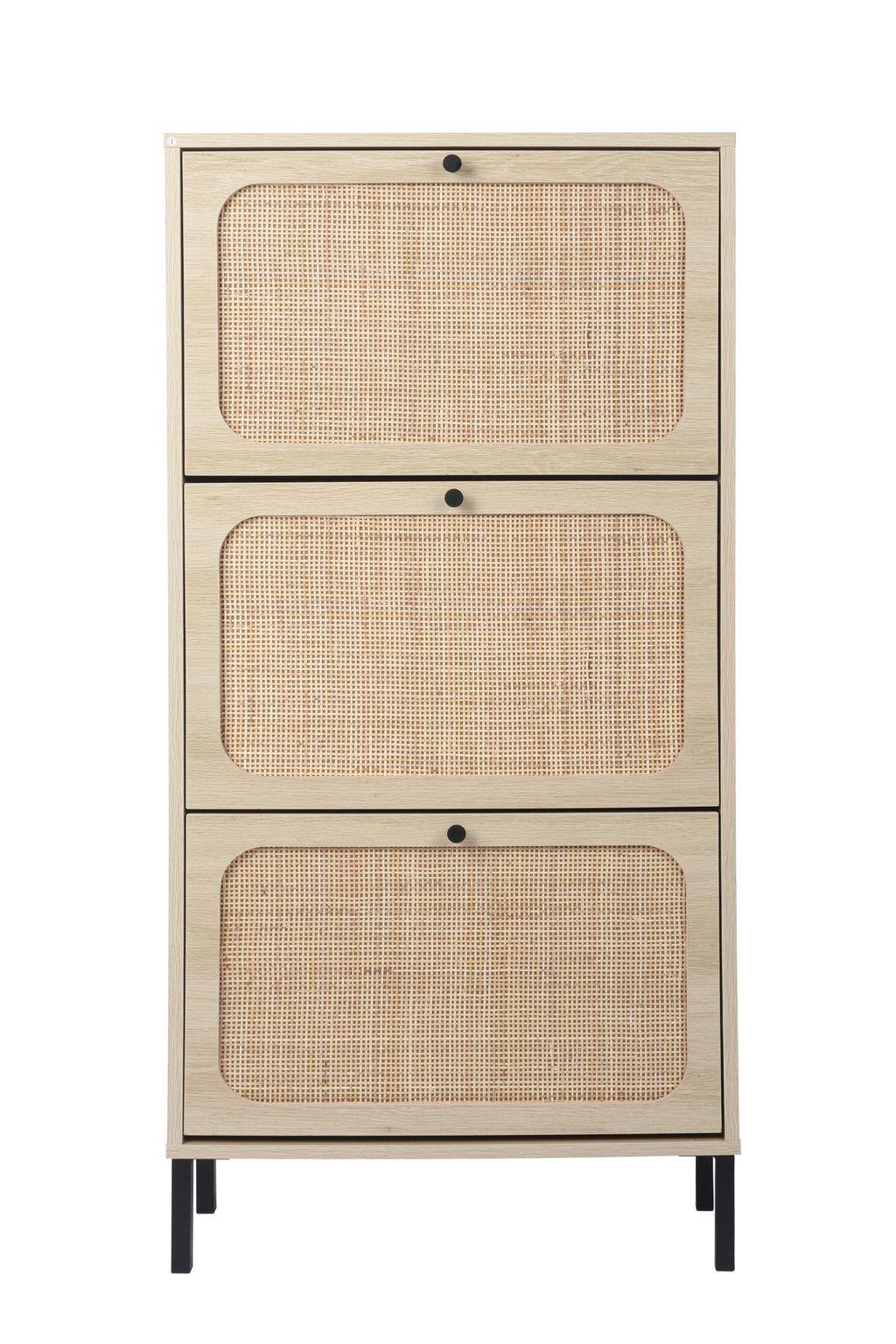 Leoglint Natural  Rattan 3 Door Shoe Rack, Freestanding Modern Shoe Storage Cabinet, for Entryway