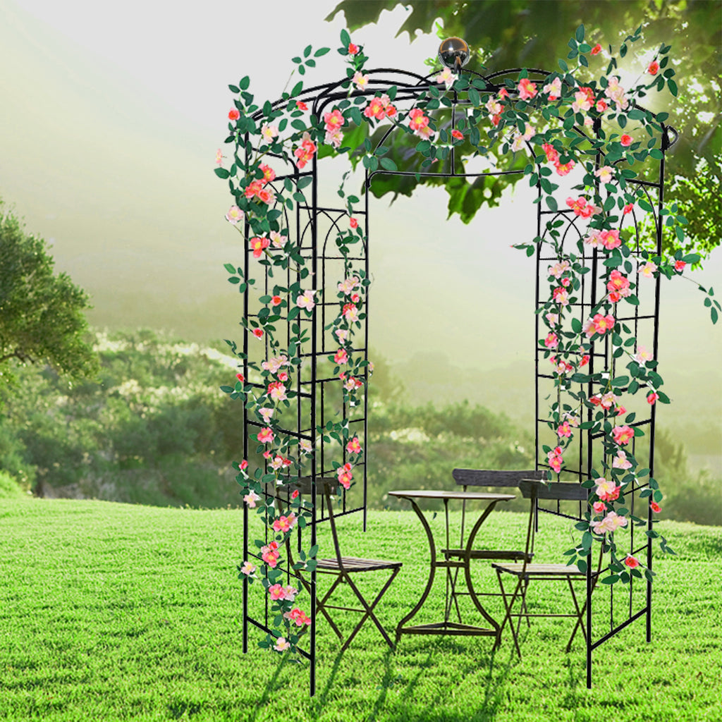 Leoglint Metal Garden Trellis Iron Garden Arbors Gazebo Dia81.3'' x 114.2'' High Birdcage Shape Pergola Pavilion for Wedding CeremonyOutdoor Black