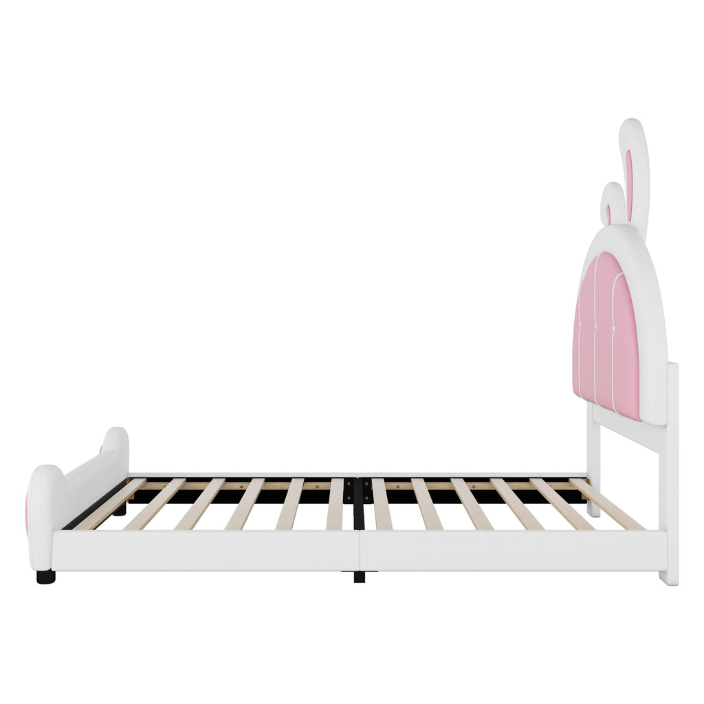 Leoglint Twin Size Upholstered Platform Bed Frame with Rabbit Shaped Headboard, White