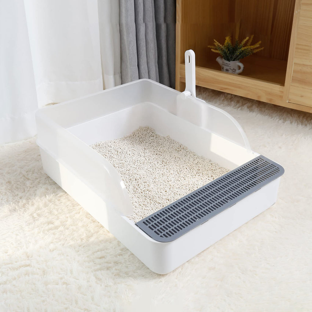 Leoglint Spacious 20-Inch Open Cat Litter Box with Snap-On Fence - Easy-to-Clean, Extra Large Size for Cats of All Ages