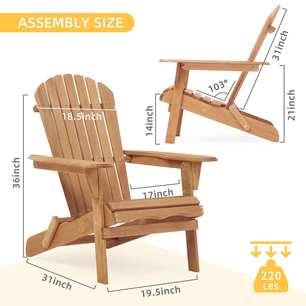 Leoglint Wooden Outdoor Folding Adirondack Chair Set of 2 Wood Lounge Patio Outdoor Chair for Garden,Garden, Lawn, Backyard, Deck, Pool Side, Fire Pit,Half Assembled