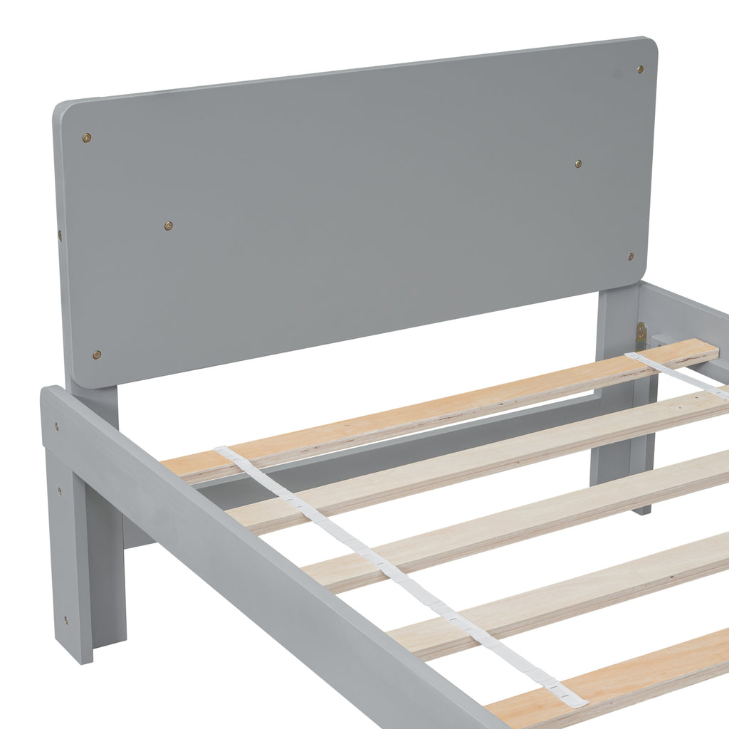 Twin Bed Frame with Footboard Bench,Grey