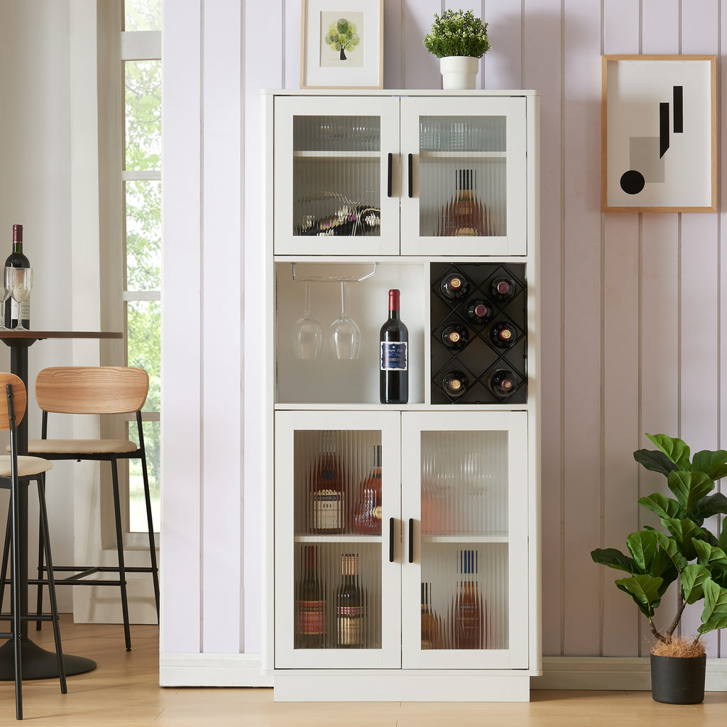 Leoglint Sideboard LED Wine Bar Cabinets with Wine Rack, Wine Bottle Rack, Storage Cabinet for Kitchen, Dining Room, Narrow White