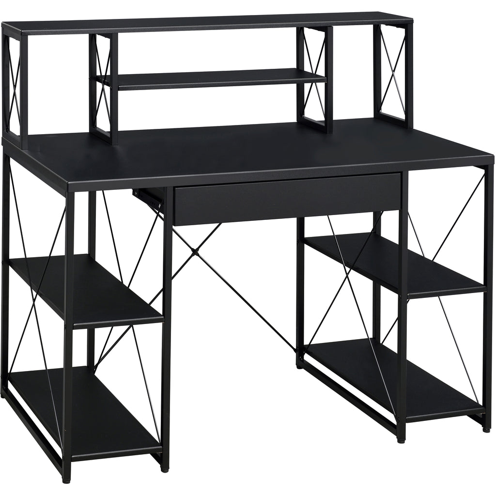 Leoglint Black Office Desk with Open Shelves and Hutch