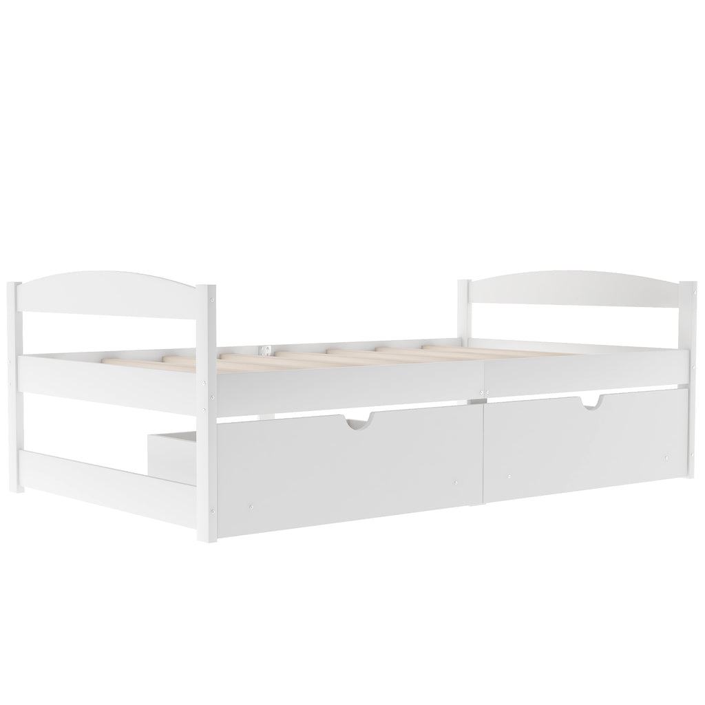 Leoglint Twin size platform bed frame, with two drawers, white