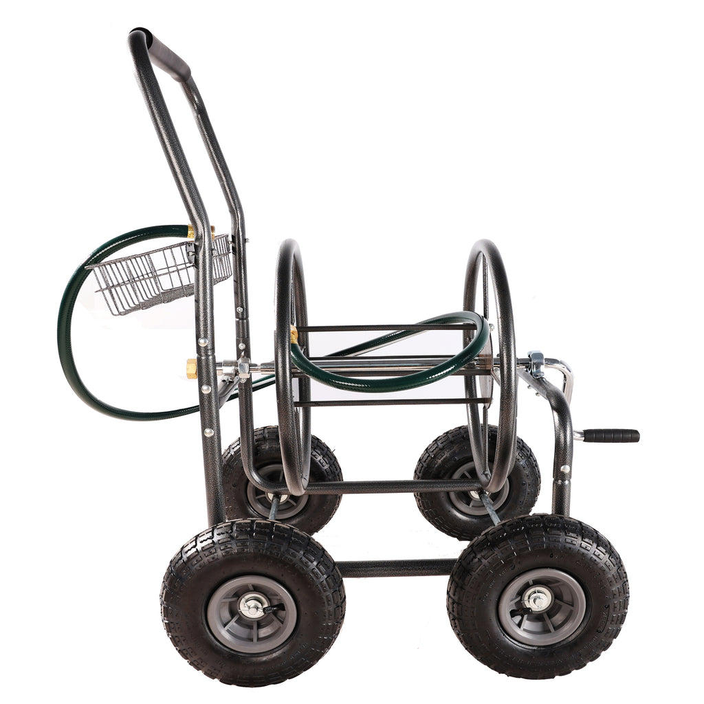 Leoglint Garden cart Garden Hose Reel Cart - 4 Wheels Portable Garden Hose Reel Cart with Storage Basket Rust Resistant Heavy Duty Water Hose Holder