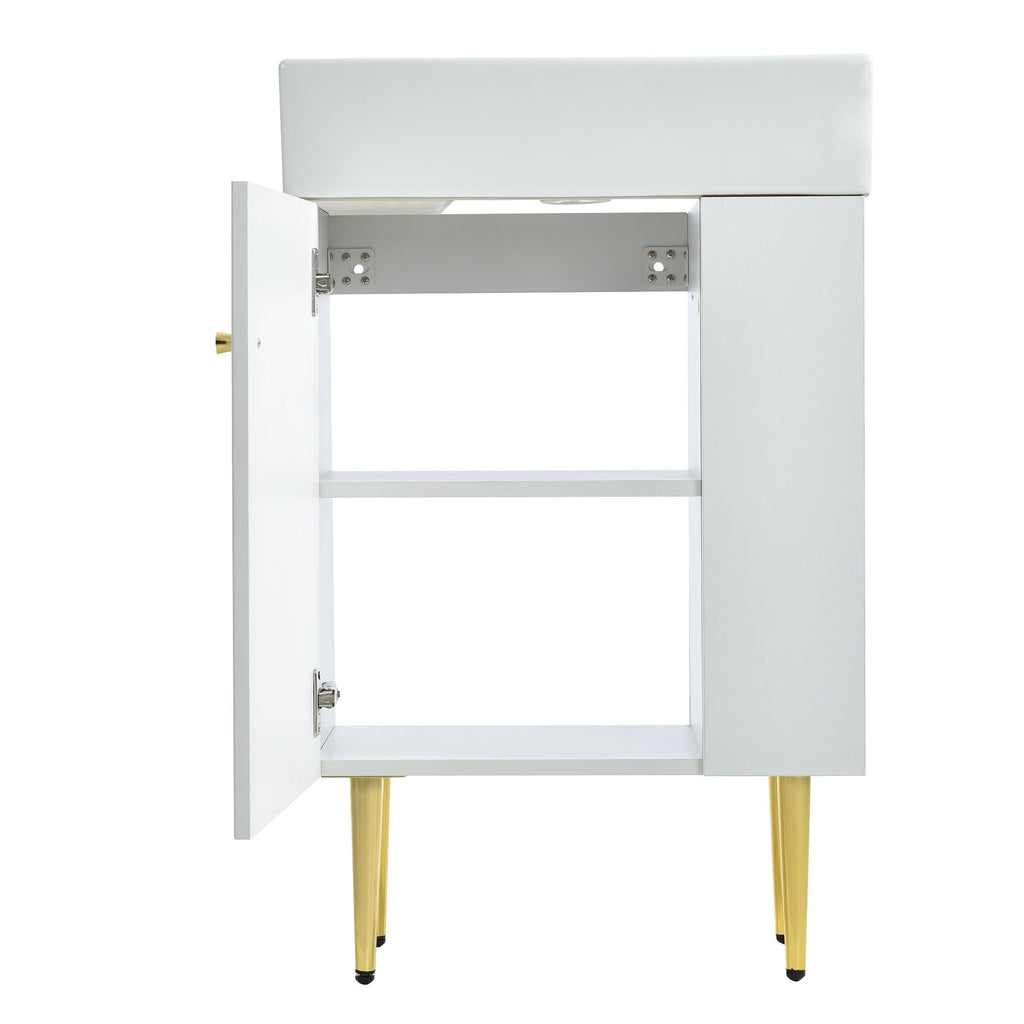 Leoglint 21.6" white Bathroom vanity, Combo Cabinet, Bathroom Storage Cabinet, Single Ceramic Sink, Right side storage