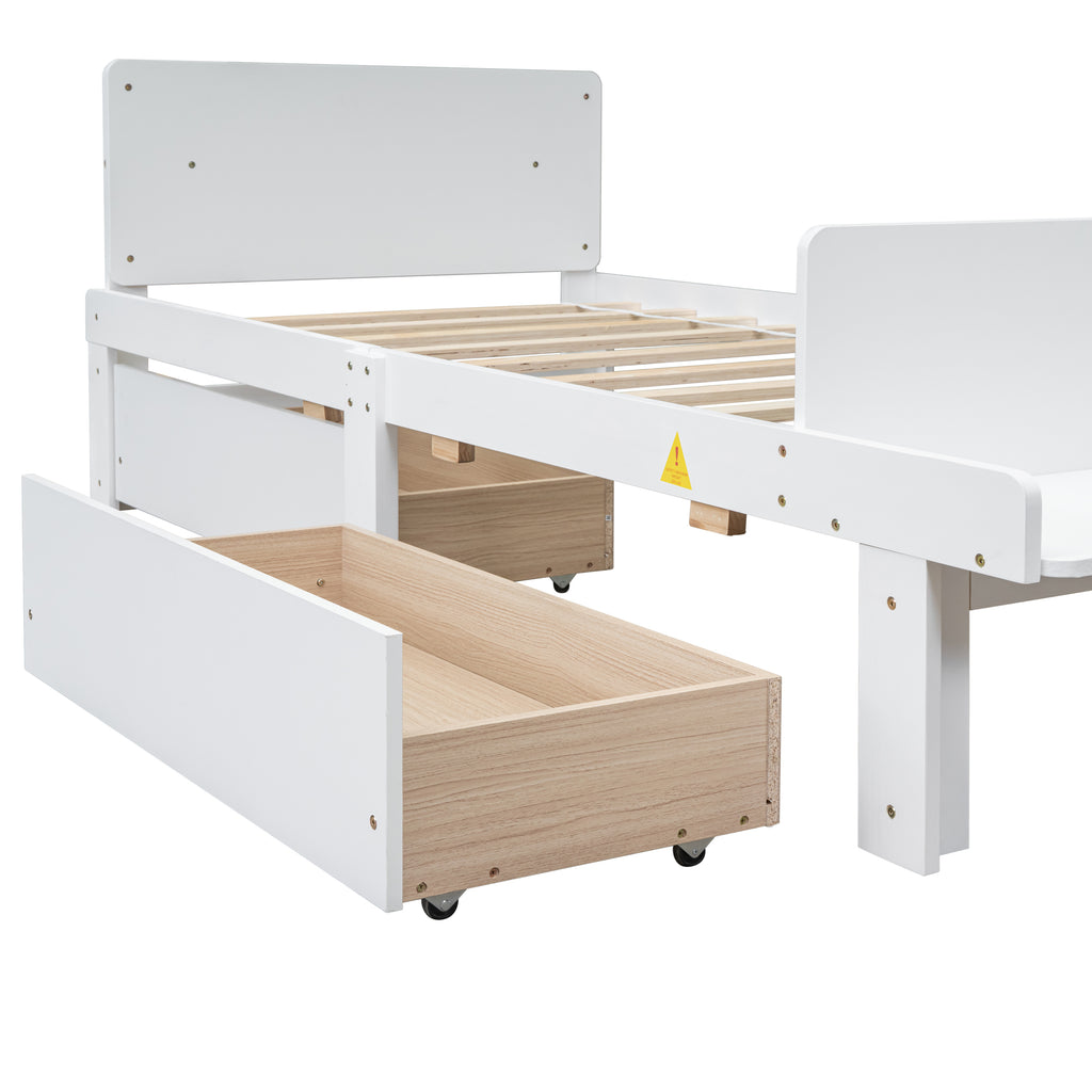 Twin Bed Frame with Footboard Bench,2 drawers,White