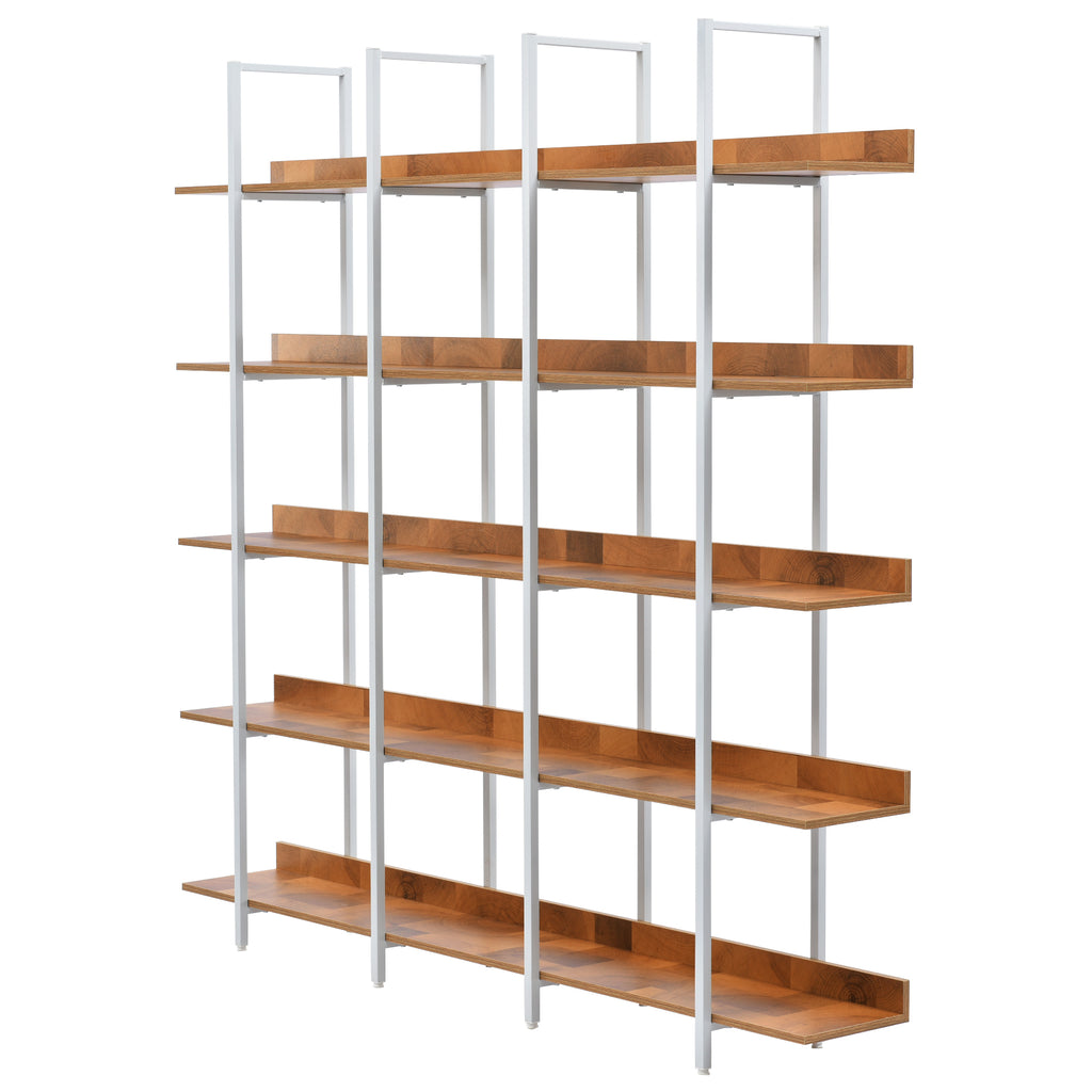 Leoglint 5 Tier Bookcase Home Office Open Bookshelf, Vintage Industrial Style Shelf, MDF Board, White Metal Frame, Brown