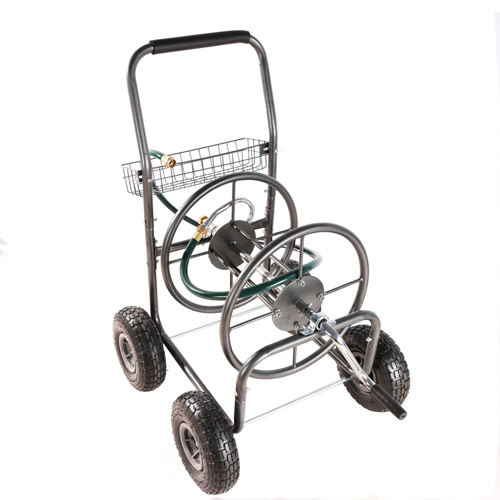 Leoglint Garden cart Garden Hose Reel Cart - 4 Wheels Portable Garden Hose Reel Cart with Storage Basket Rust Resistant Heavy Duty Water Hose Holder