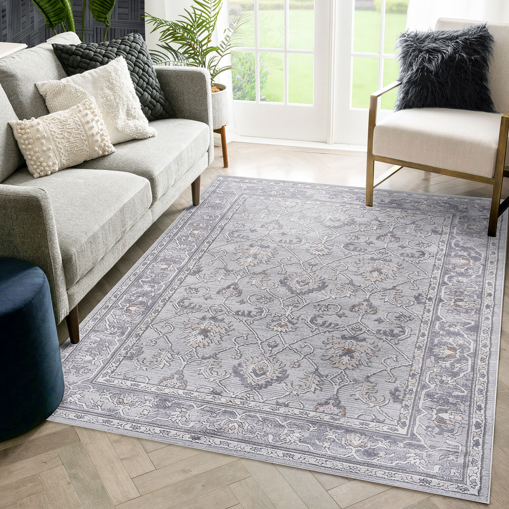 Leoglint 5X7 Ivory/Grey/Oriental Non-Shedding Living Room Bedroom Dining Home Office Stylish and Stain Resistant Area Rug