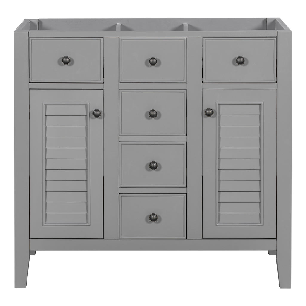 Leoglint 36" Bathroom Vanity without Sink, Cabinet Base Only, Two Cabinets and Five Drawers, Solid Wood Frame, Grey