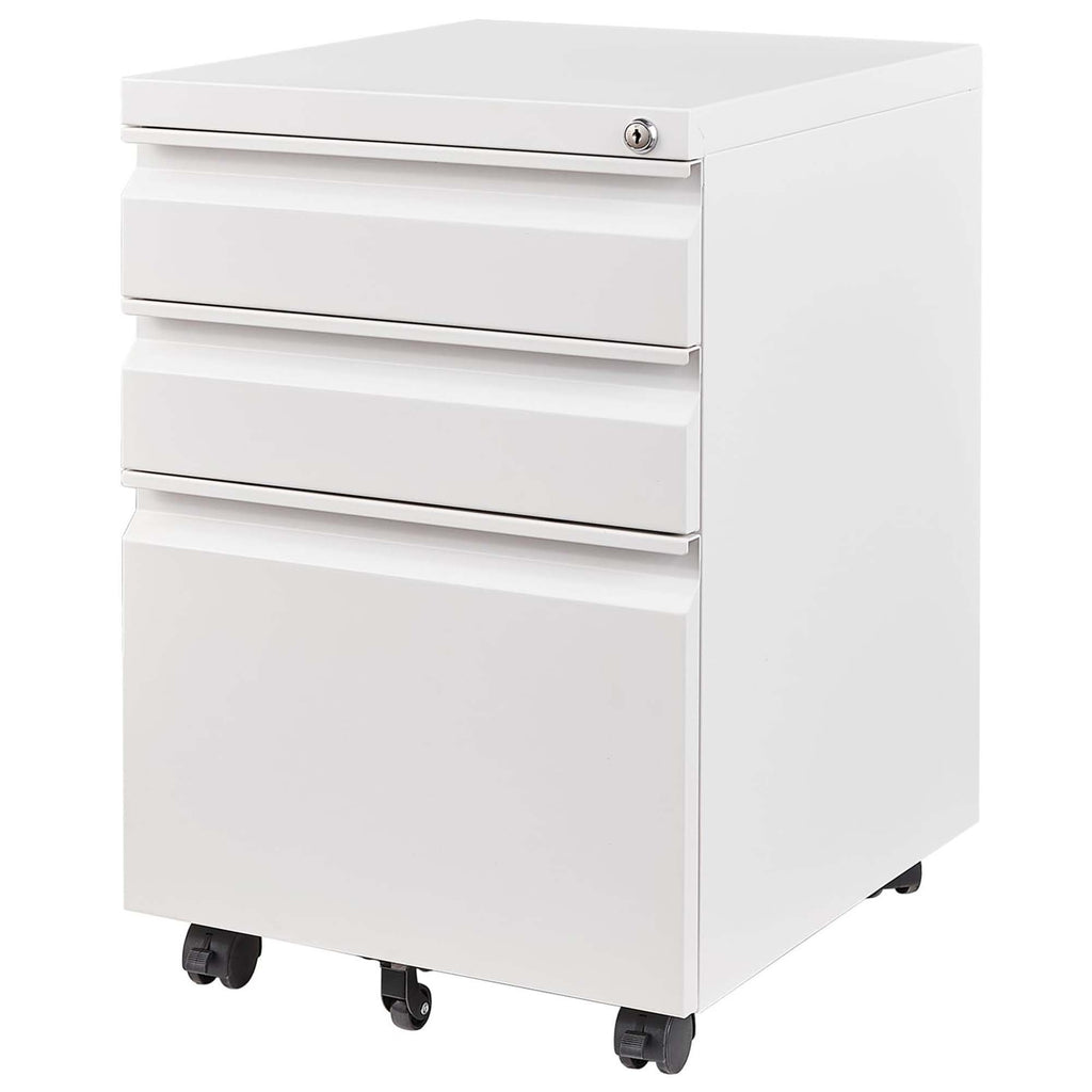 Leoglint 3 Drawer Mobile File Cabinet with Lock,Metal Filing Cabinets for Home Office Organizer Letters/Legal/A4,Fully Assembled,White