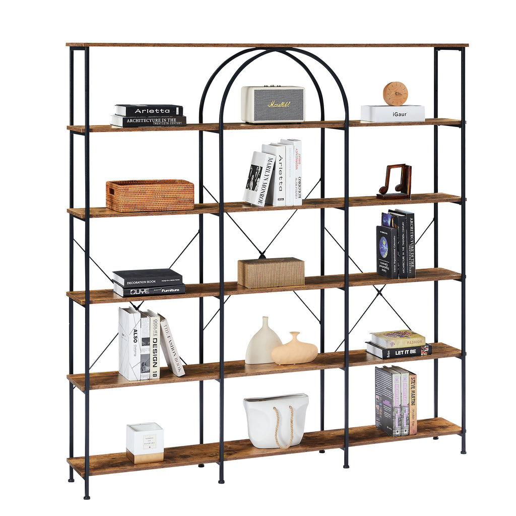 Leoglint 6 Tier Bookcase Home Office Open Bookshelf, Vintage Industrial Style Shelf with Metal Frame, MDF Board, Brown