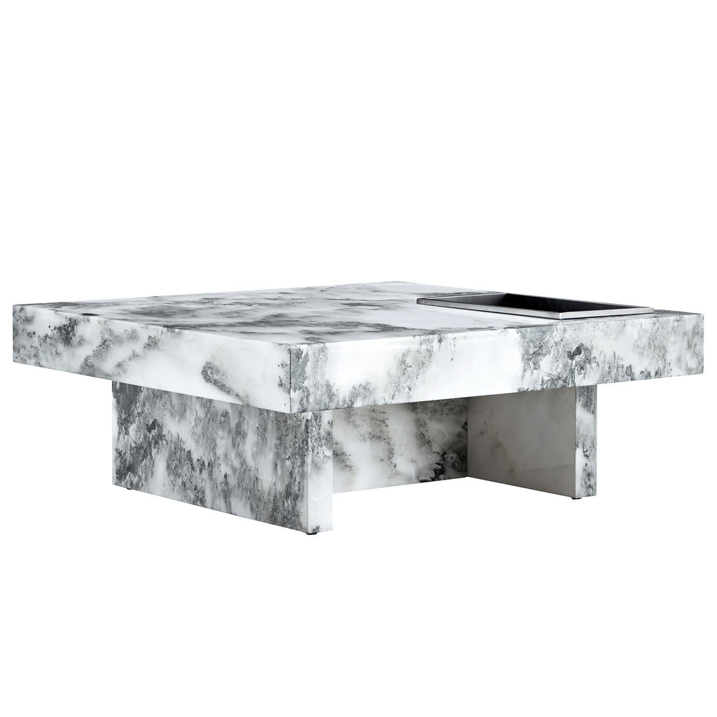 Leoglint A modern and practical coffee table, black and white in imitation marble pattern, made of MDF material. The fusion of elegance and natural fashion 31.4"* 31.4"* 12 "