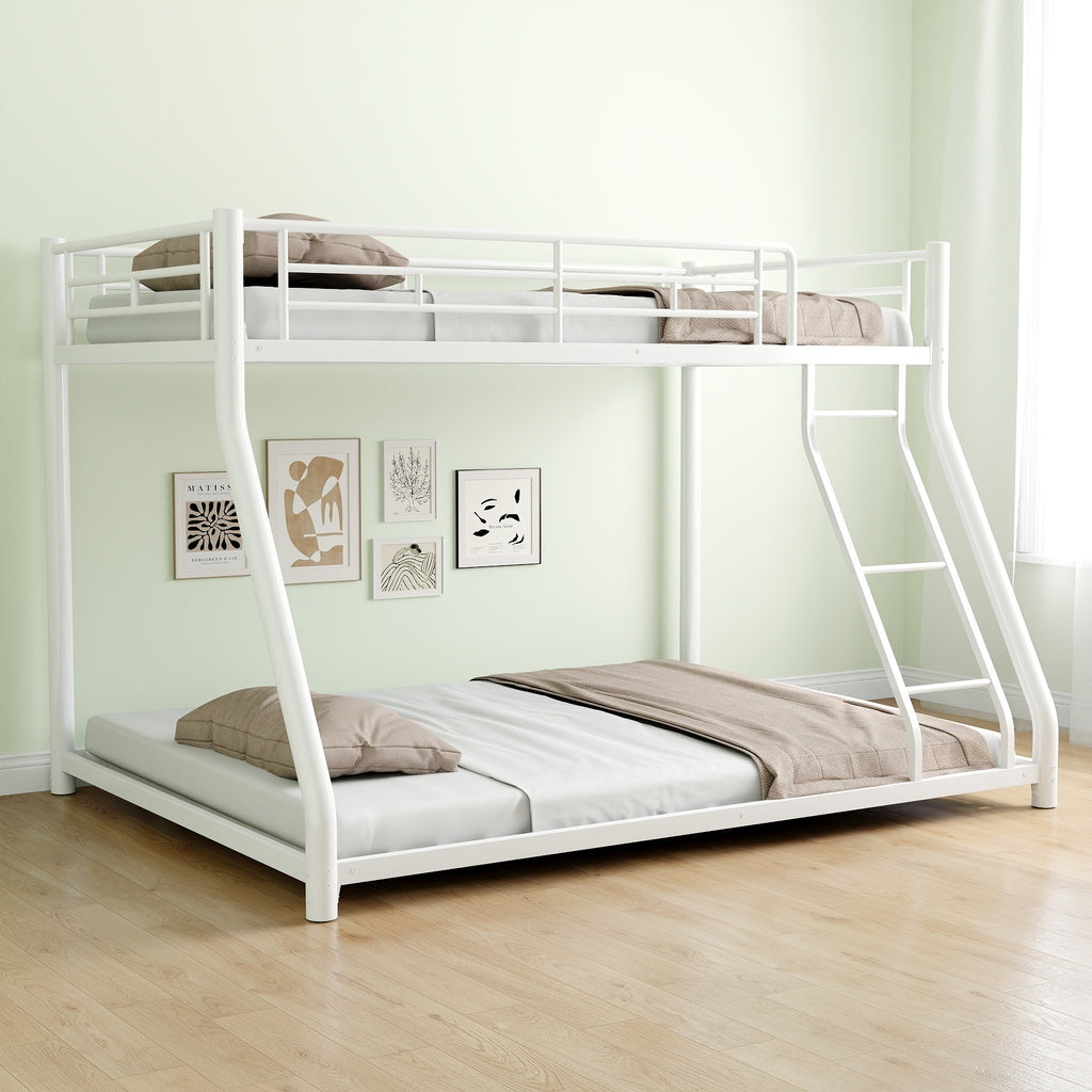 Leoglint Metal Bunk Bed Frame Twin Over Full Size with Removable Stairs, Heavy Duty Sturdy Frame with 12" Under-Bed Storage for Teen & Adults, Teens, No Box Spring Needed, White