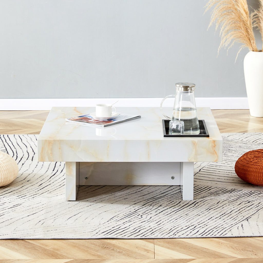 Leoglint A modern and practical coffee table with imitation marble patterns, made of MDF material. The fusion of elegance and natural fashion 31.4"* 31.4"* 12 "