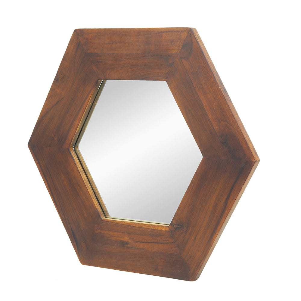 Leoglint 18.5" x 18.5" Hexagon Mirror with Solid Wood Frame, Wall Decor for Living Room Bathroom Hallway, Dark Brown