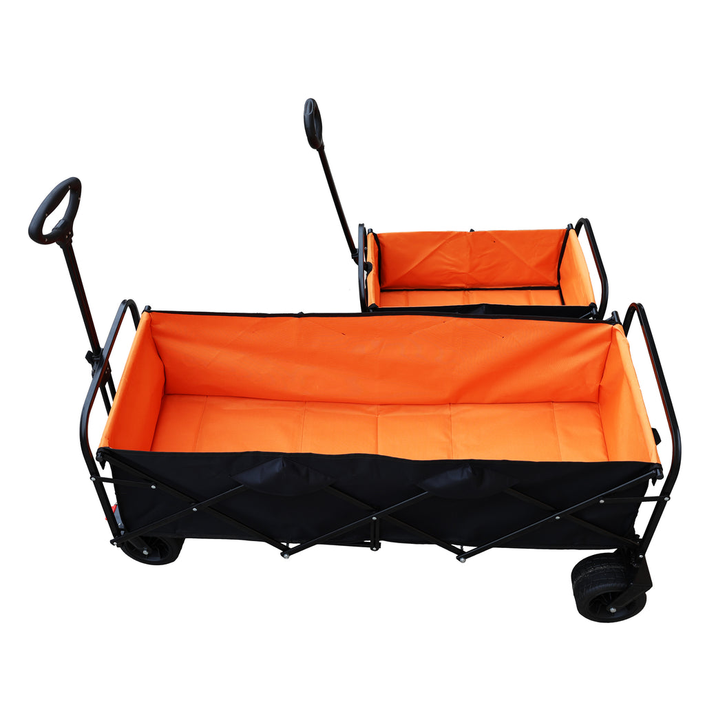 Leoglint Big large capacity Folding Garden cart Extra Long Extender Wagon Cart Folding Wagon Garden Shopping Beach Cart (black + orange)