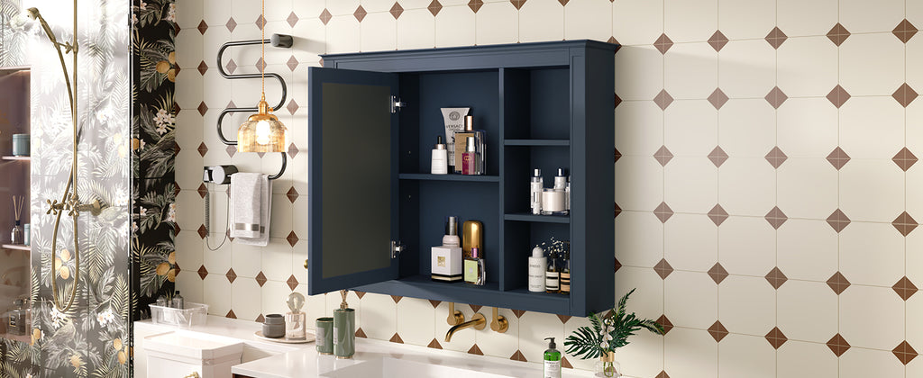 Leoglint 35'' x 27.5'' Medicine Cabinet, Wall Mounted Bathroom Storage Cabinet, Modern Bathroom Wall Cabinet with Mirror, Mirror Cabinet with 6 Open Shelves (Not Include Bathroom Vanity )