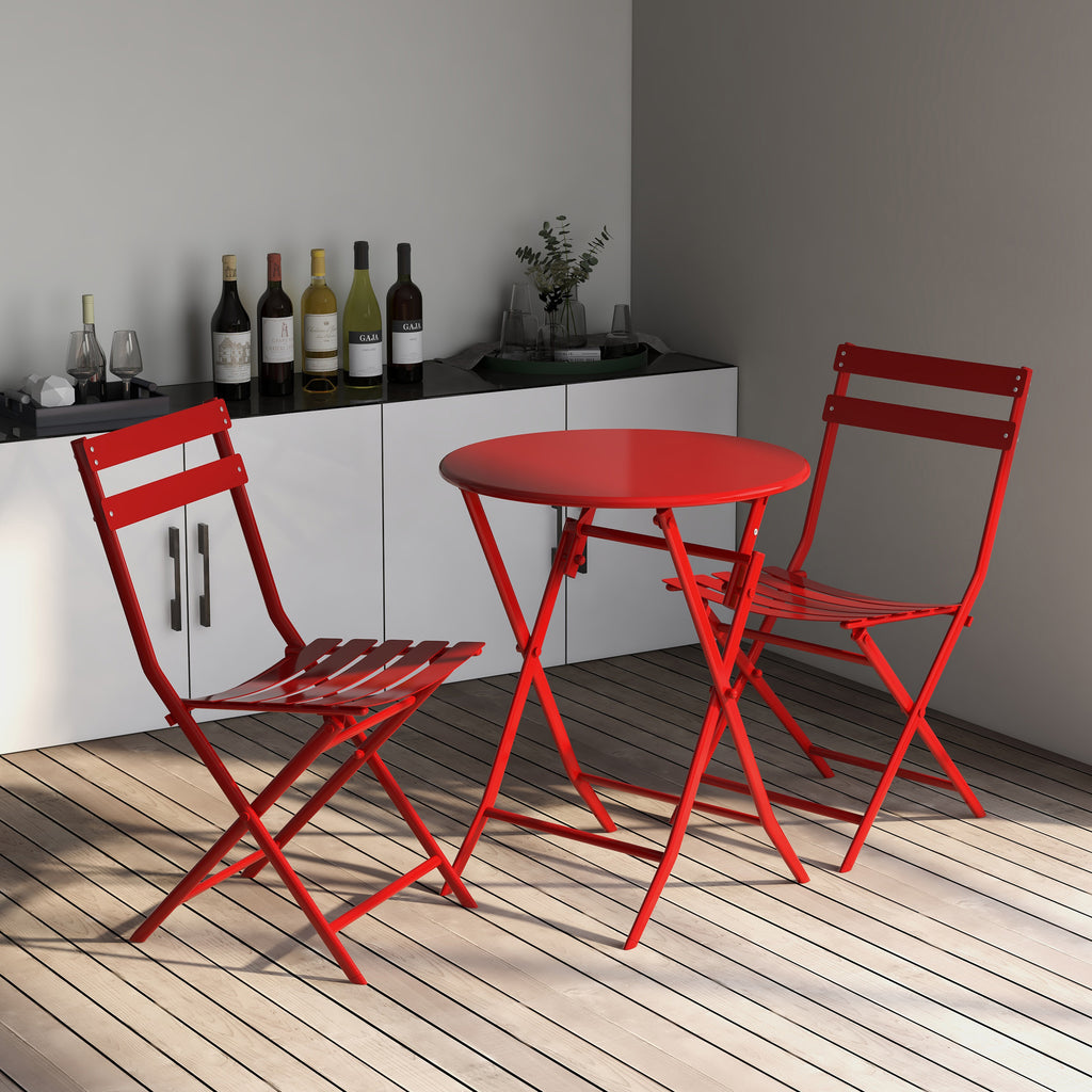 Leoglint 3 Piece Patio Bistro Set of Foldable Round Table and Chairs,Outdoor Chair, Red