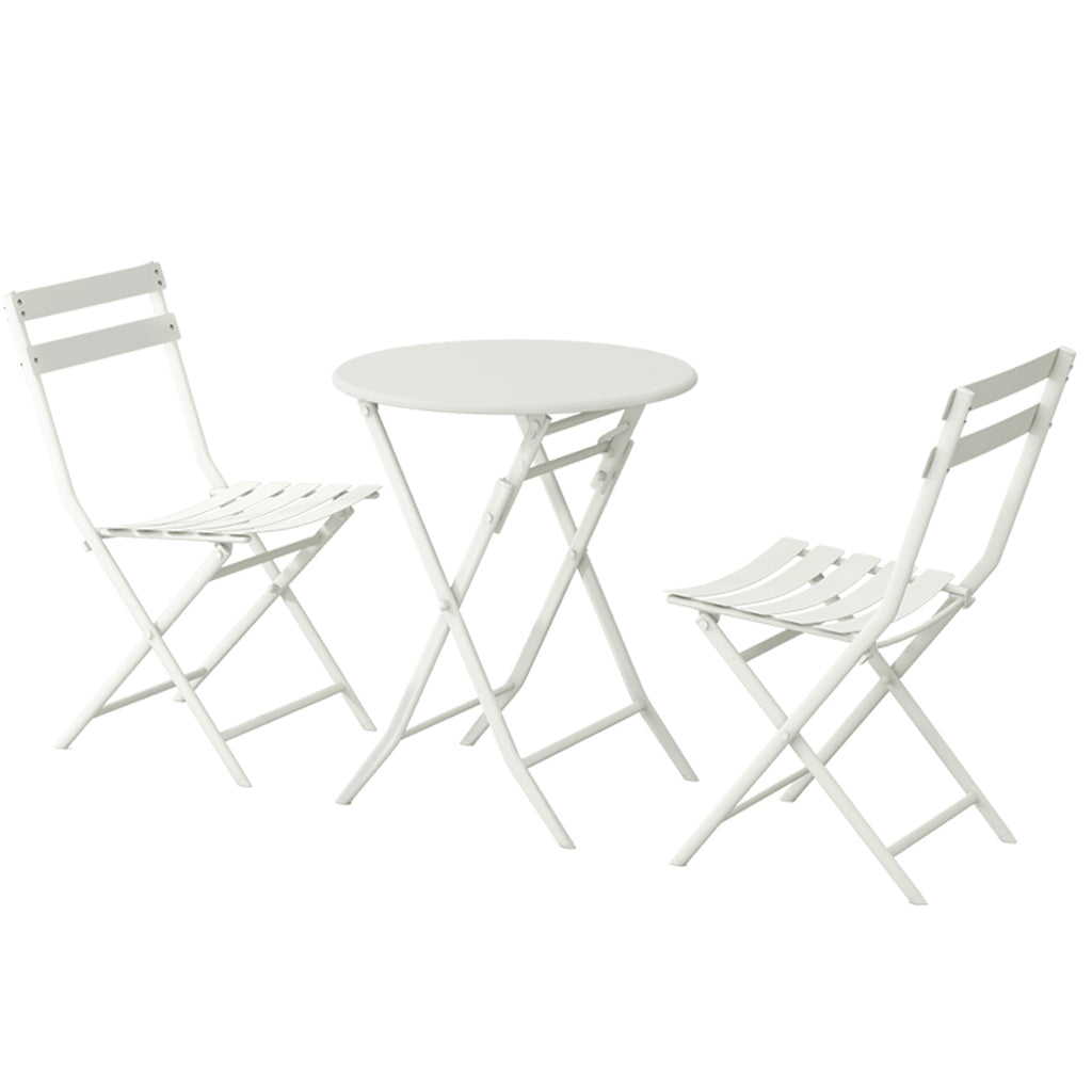 Leoglint 3 Piece Patio Bistro Set of Foldable Round Table and Chairs,Outdoor Chair, White