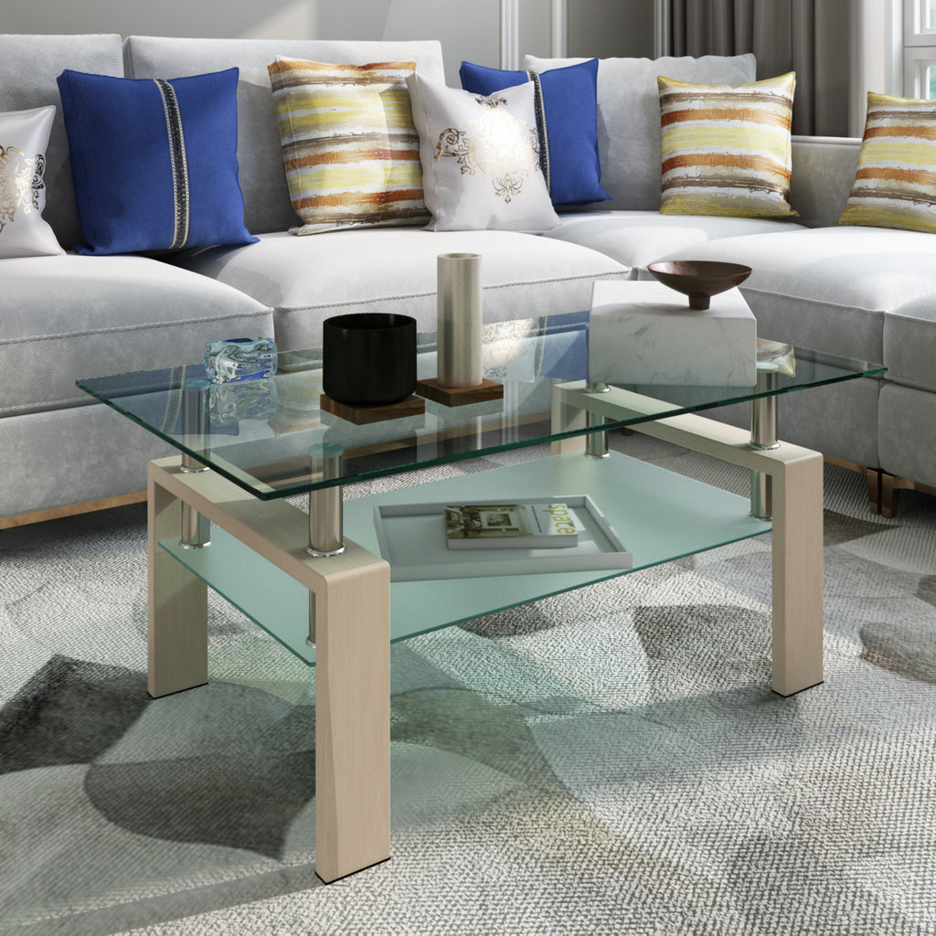 Leoglint Rectangle  Glass Coffee Table, Clear Coffee Table Modern Side Center Tables for Living Room Living Room Furniture