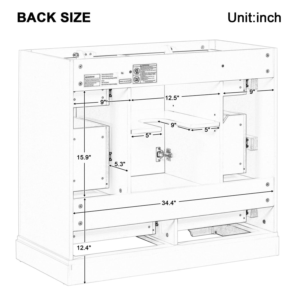 Leoglint 36" Bathroom Vanity without Sink, Cabinet Base Only, Six Drawers, Multi-Functional Drawer Divider, Adjustable Shelf, Green