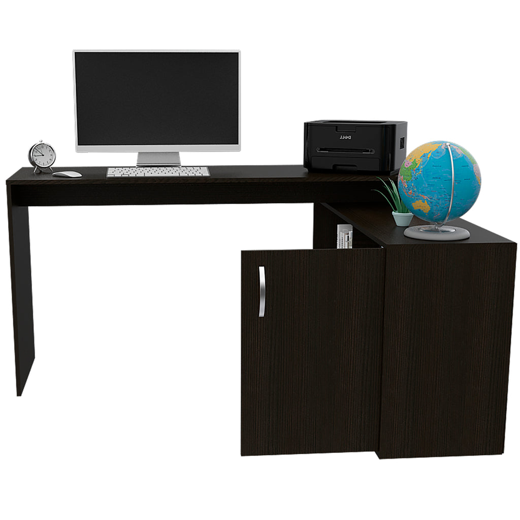 Leoglint Axis Modern L-Shaped Computer Office Desk with Open & Closed Storages -Black