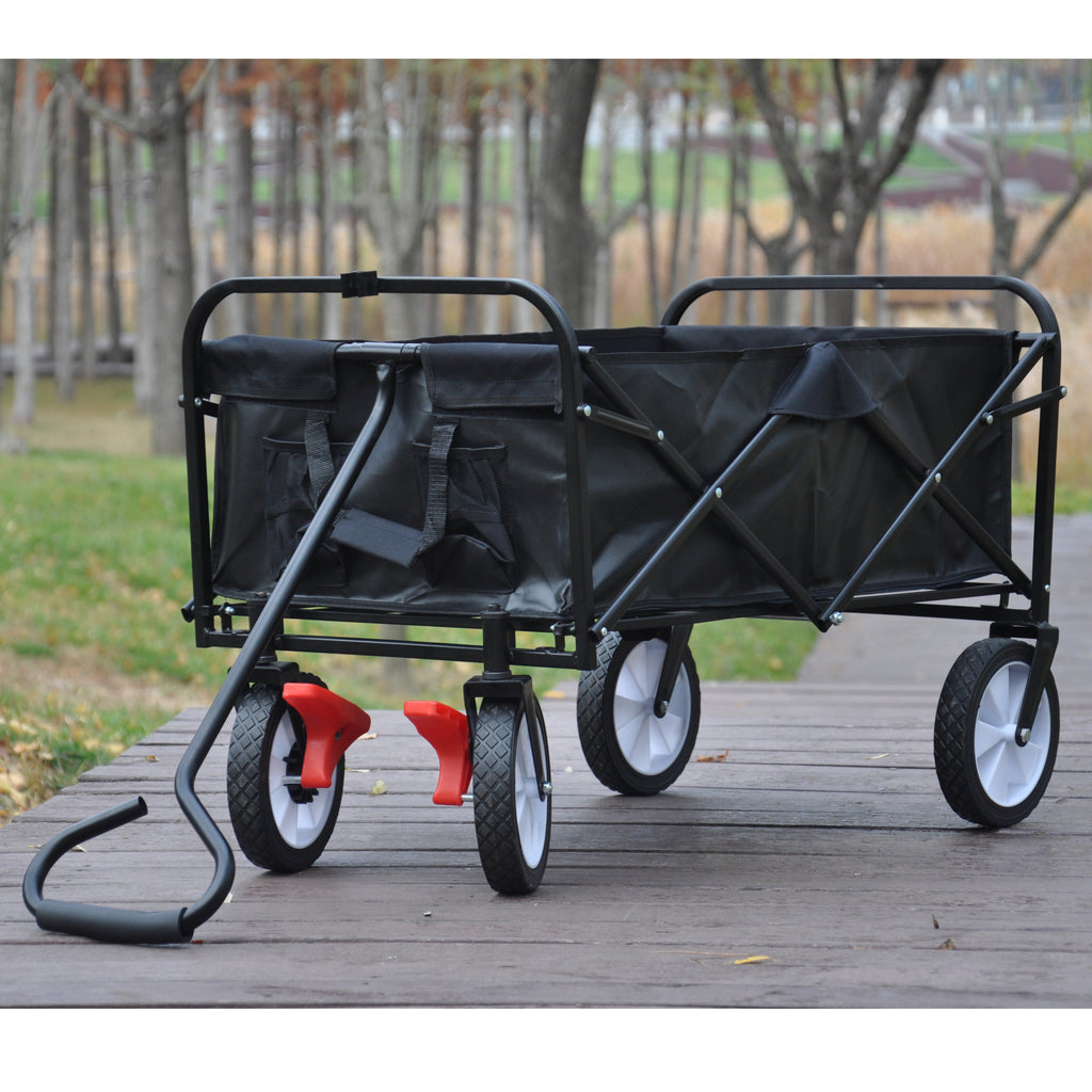 Leoglint Garden cart Folding Wagon Garden Shopping Beach Cart (black)