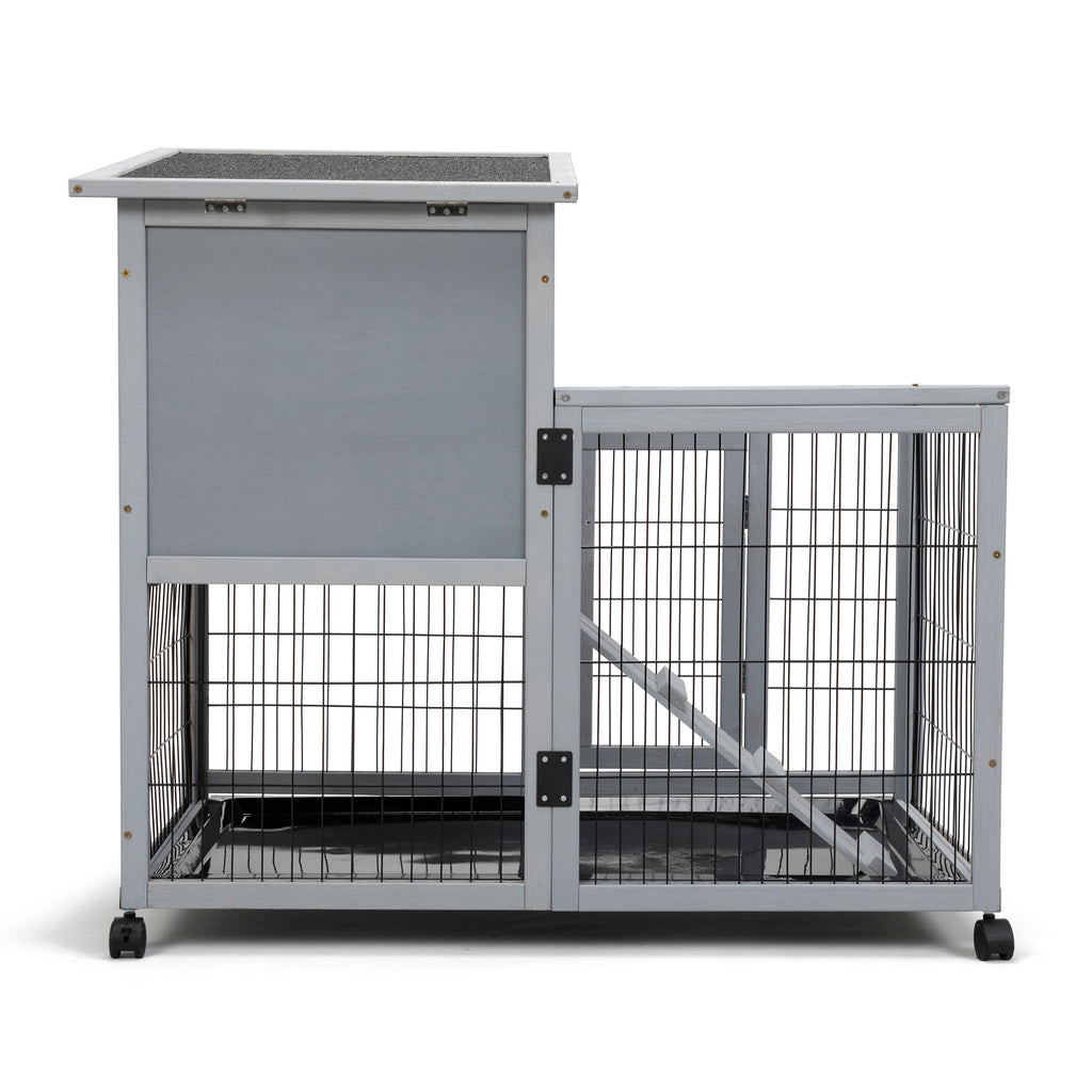 Leoglint Detachable Rabbit Hutch with Removable Tray and Rolling Casters, Gray+White