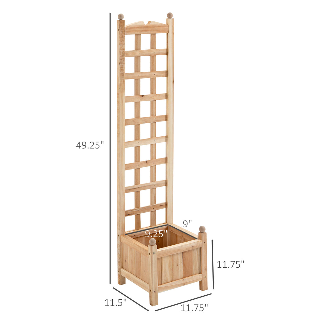 Leoglint Wooden Raised Garden Trellis Bed with Trellis, Outdoor Planter Box with Drainage Crevices for Climbing Vine Plants Flowers, 12" x 12" x 49"