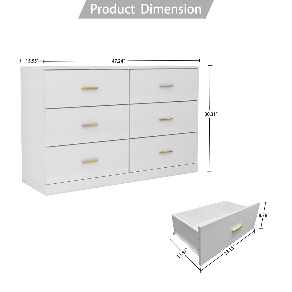 Leoglint Modern White 6-Drawer Dresser,Drawer Chest for Bedroom - Ample Storage Wide Chest of Drawers, Sturdy & Safe