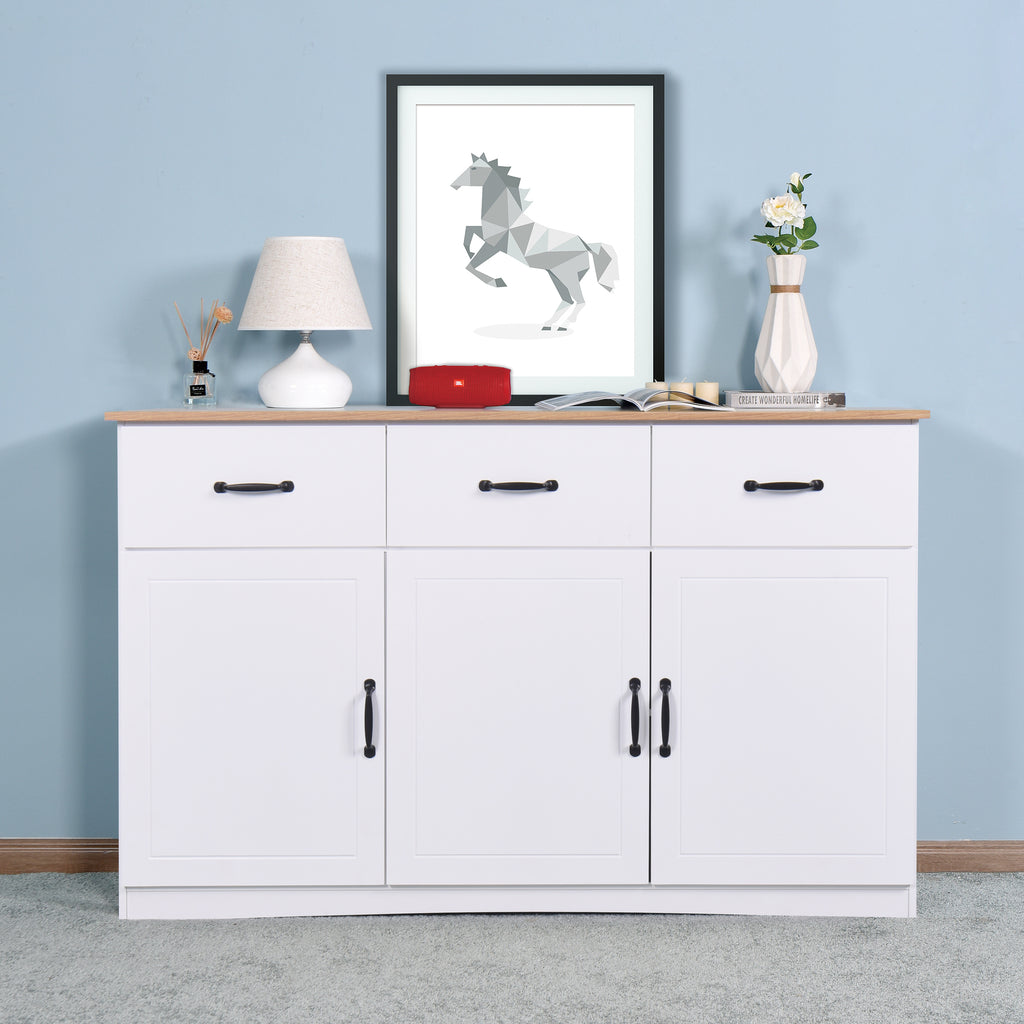 Leoglint White Buffet Cabinet with Storage, Kitchen Sideboard with 3 Doors and 3 Drawers, Coffee Bar Cabinet, Storage Cabinet Console Table for Living Room