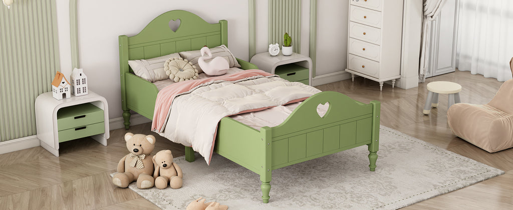 Leoglint Bed Frame Girl's Love Princess Bed Macaron Twin Size Toddler Bed with Side Safety Rails and Headboard and Footboard, Oliver Green