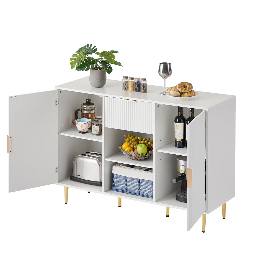 Leoglint Storage cabinet Wave pattern 2 door With drawers buffets & sideboards for living room, dining room, bedroom , hall, white, 47.2''w x 15.8''d x 33.5''h.